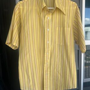 VINTAGE MIDCENTURY MODERN Van Heusen Yellow and White Striped Casual Shirt